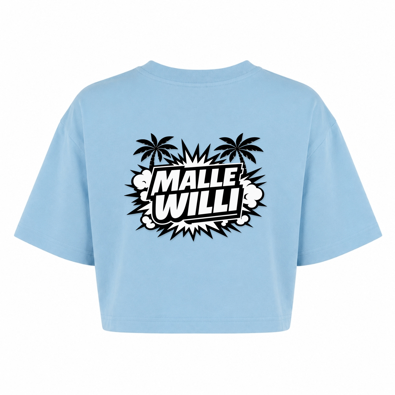 Palmen Overzised Crop Top | Malle Willi - powder blue - Rueckseite