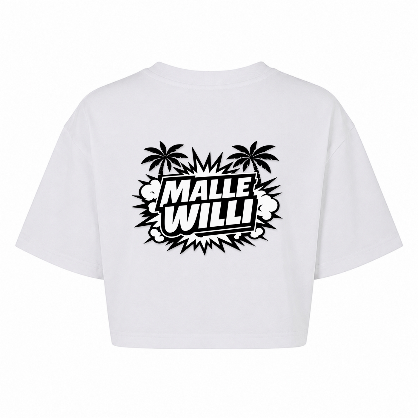 Palmen Overzised Crop Top | Malle Willi - weiß - Rueckseite
